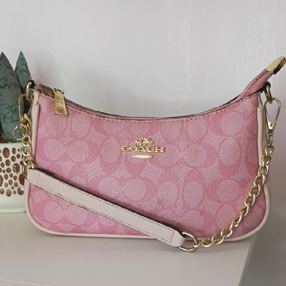 Coach Teri Pink Shoulder Bag with Gold Hardware And Chain Strap Hobo Y2K 90s - Picture 14 of 15